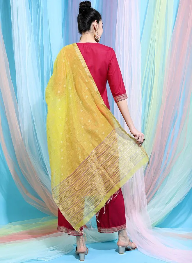 Vishudh Women Red Printed Kurta with Palazzo & Dupatta by Styli