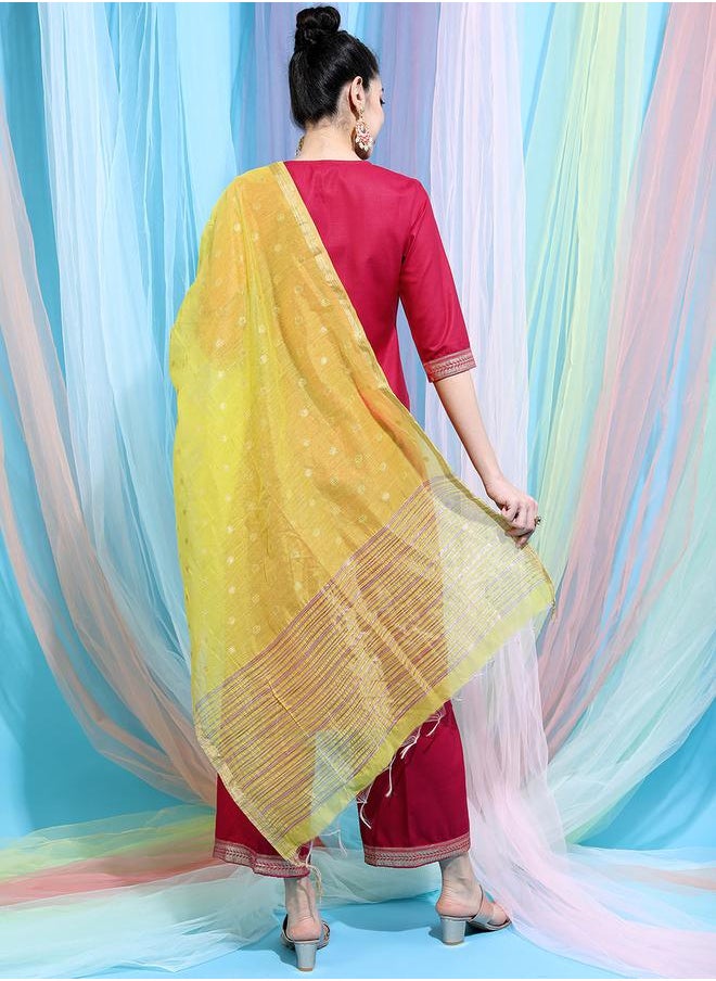 Vishudh Women Red Printed Kurta with Palazzo & Dupatta by Styli  - Image 3