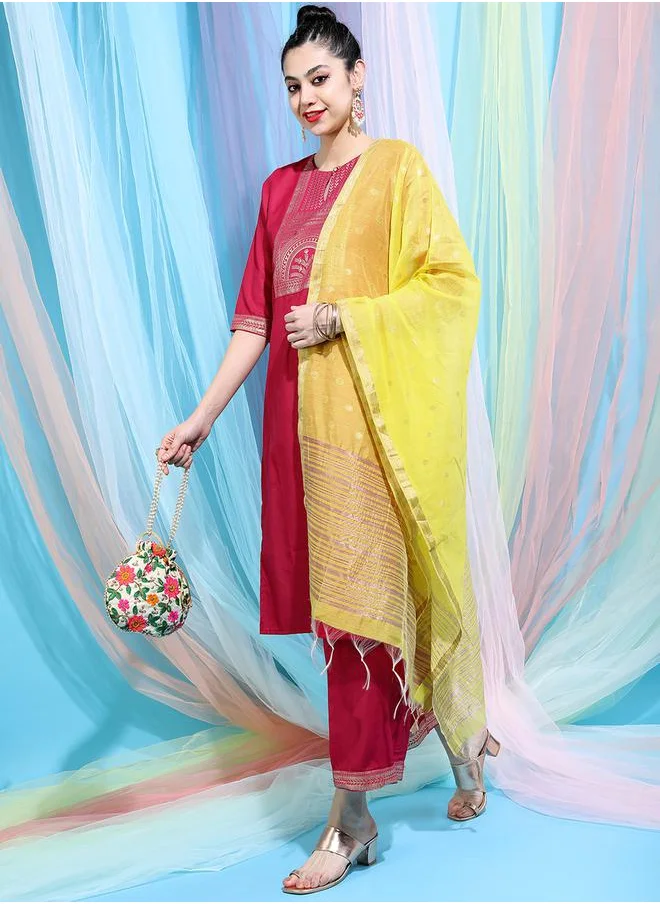 Vishudh Women Red Printed Kurta with Palazzo & Dupatta by Styli