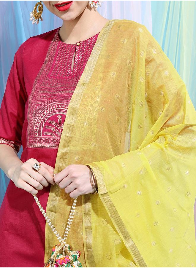 Vishudh Women Red Printed Kurta with Palazzo & Dupatta by Styli  - Image 4