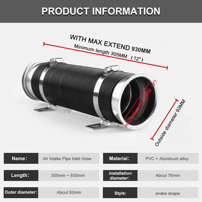 AUTO MT أنبوب سحب هواء مرن للسيارات توربو متعدد الأنابيب مرن لأنبوب سحب الهواء البارد مجموعة أنبوب المدخل مجموعة خرطوم المدخل مجموعة عالمية (أنبوب سحب مرن فضي) - Image 4