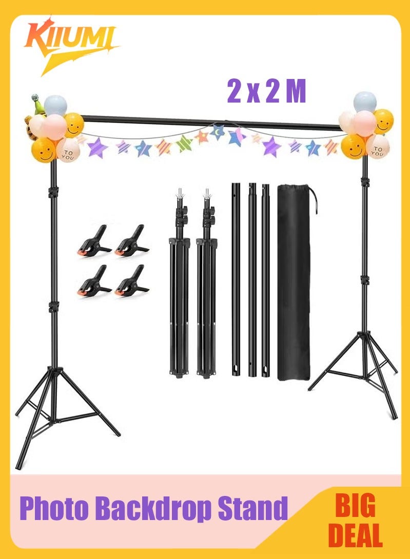 KIIUMI Photo Backdrop Stand Kit Photography Kit Adjustable Background Stand Support System for Studio Photoshoot Photography Backdrop Background Bracket Wedding Party 2 x 2 M - Image 1