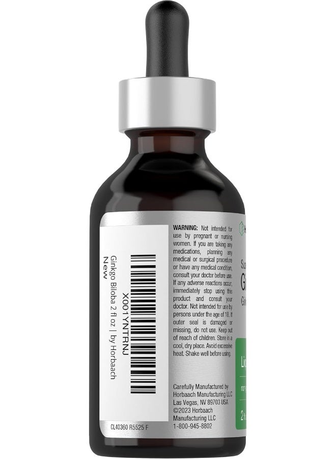 Horbaach Ginkgo Biloba Leaf Liquid Extract 2 oz | Alcohol-Free, Vegetarian, Non-GMO, Gluten Free | Memory Support