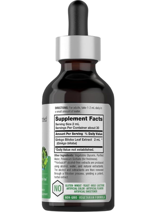 Horbaach Ginkgo Biloba Leaf Liquid Extract 2 oz | Alcohol-Free, Vegetarian, Non-GMO, Gluten Free | Memory Support