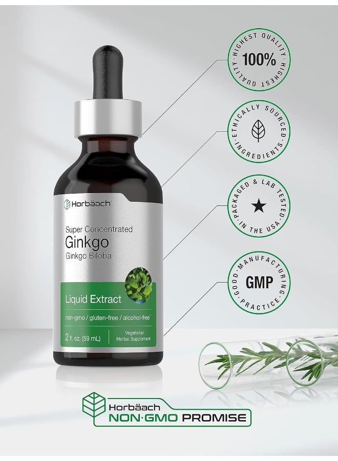 Horbaach Ginkgo Biloba Leaf Liquid Extract 2 oz | Alcohol-Free, Vegetarian, Non-GMO, Gluten Free | Memory Support