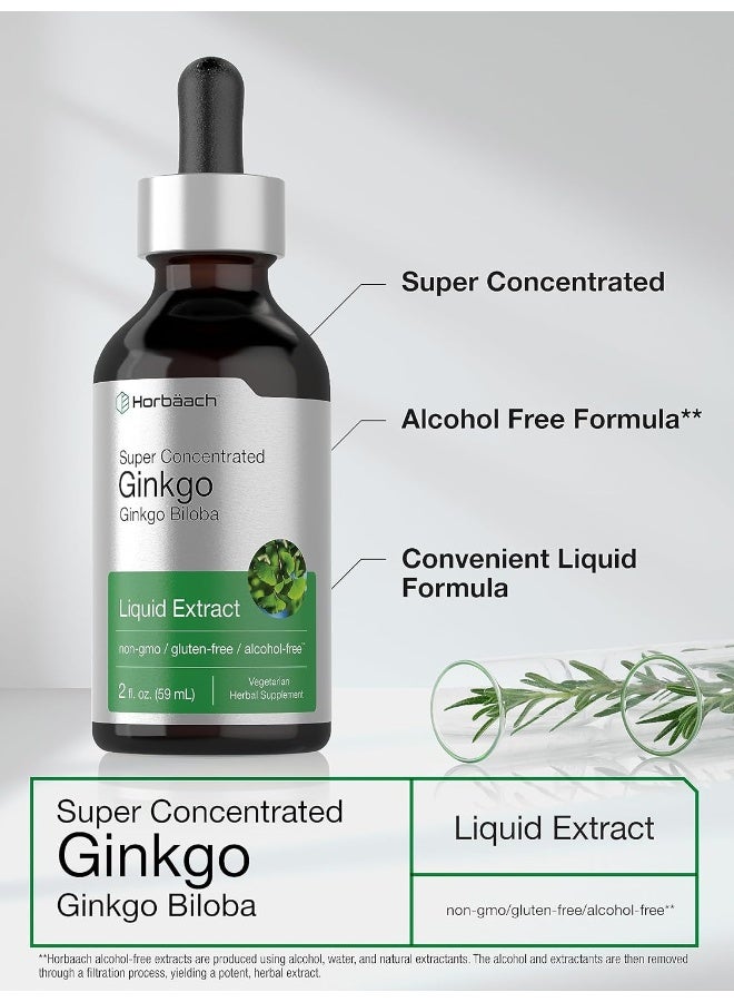 Horbaach Ginkgo Biloba Leaf Liquid Extract 2 oz | Alcohol-Free, Vegetarian, Non-GMO, Gluten Free | Memory Support