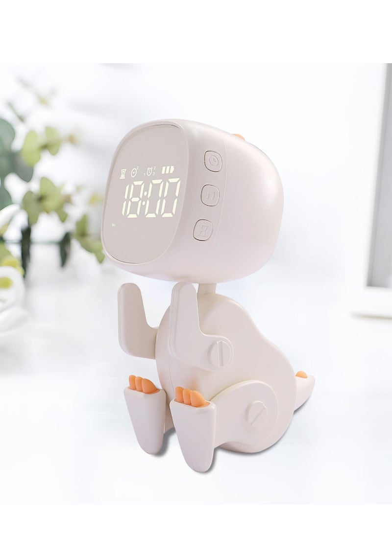 SYOSI Kids Dinosaur Alarm Clock Digital Alarm Clock for Boys and Girls Bedroom LED Bedside Clock with Digital Display 3 Alarm Settings 5 Sounds Ok to Wake Light and Night Light for Kids Beige  - Image 1