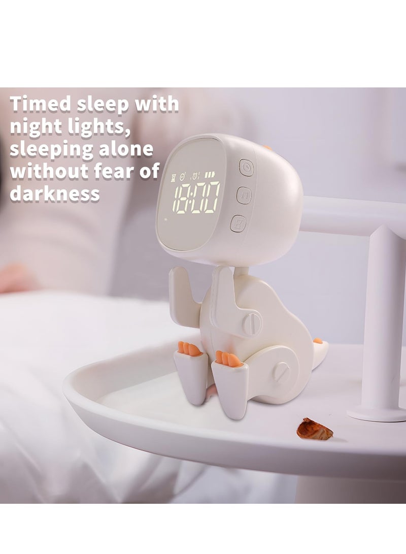 SYOSI Kids Dinosaur Alarm Clock Digital Alarm Clock for Boys and Girls Bedroom LED Bedside Clock with Digital Display 3 Alarm Settings 5 Sounds Ok to Wake Light and Night Light for Kids Beige  - Image 4