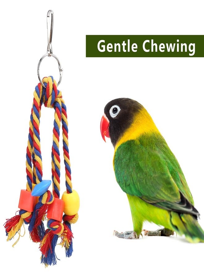زيروديس مجموعة ألعاب مضغ الطيور من زيروديس، 3 قطع، ألعاب مضغ الببغاوات الصغيرة والمتوسطة الحجم، ألعاب حبل قطني ملون، خرز، خيط للعض. - Image 2