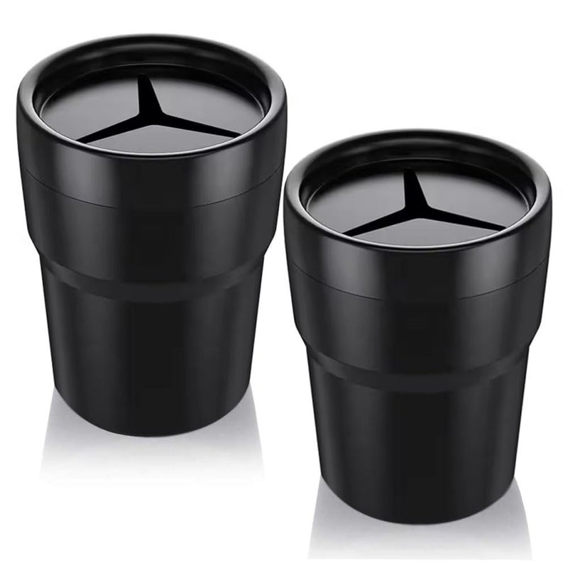 FIOTOK Car Trash Can with Lid, Mini Auto Garbage Can Leakproof Vehicle Trash Bin Fits Cup Holder in Console or Door for Automotive Car, Home, Office, Kitchen, Dinning Room 2 Packs Black