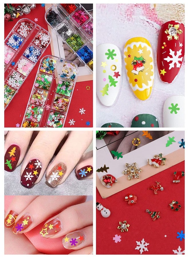 EBANKU 3 Sets Christmas Nail Art Sparkling Sequins Glitters & Snowflakes Hologram Designs Mixed Shapes Xmas Nail Gems & Studs Decoration - Image 4