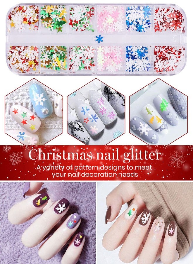 EBANKU 3 Sets Christmas Nail Art Sparkling Sequins Glitters & Snowflakes Hologram Designs Mixed Shapes Xmas Nail Gems & Studs Decoration - Image 5
