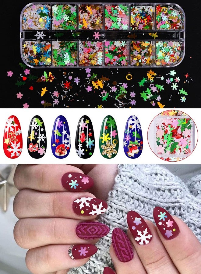 EBANKU 3 Sets Christmas Nail Art Sparkling Sequins Glitters & Snowflakes Hologram Designs Mixed Shapes Xmas Nail Gems & Studs Decoration - Image 3