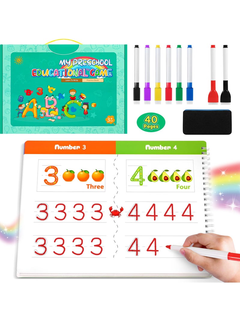 Excefore Preschool Handwriting Practice Book, 40 Pages, Montessori ABC and Number Tracing, Autism Learning Resources, Busy Book Toys for Kids Ages 3-5, Educational Workbook  - Image 1