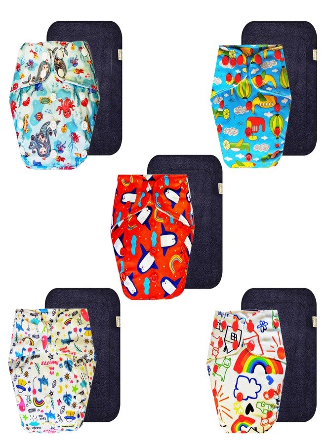 Dumbledo Premium Cloth Diaper with Black Insert (Pack of 5) | Snug Fit | 6-Layer Absorbent Pad | Travel Friendly | Trusted by Moms | 3 Months - 3 Years | Unisex Baby - Image 1