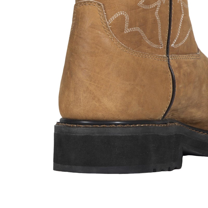 Hunthor Men's Cowboy Work Boots, Square Steel Toe EVA Mid-Sole with GoodyearWelt Leather Anti Slip Western Boots for Manufacturing, Construction, Farming ï¼ˆLight Brown, Size 7ï¼‰ - Image 5