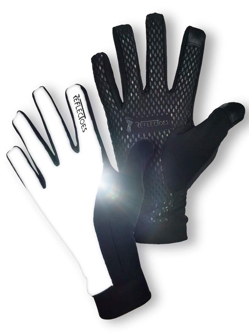 ReflecToes Reflective Winter Running Gloves - Touch Screen Compatible Warm Gloves -Thermal Fleece - Cold Weather Hi Vis Safety for Night Runs (Black L) - Image 1