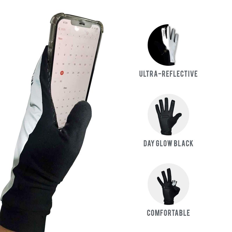 ReflecToes Reflective Winter Running Gloves - Touch Screen Compatible Warm Gloves -Thermal Fleece - Cold Weather Hi Vis Safety for Night Runs (Black L) - Image 5