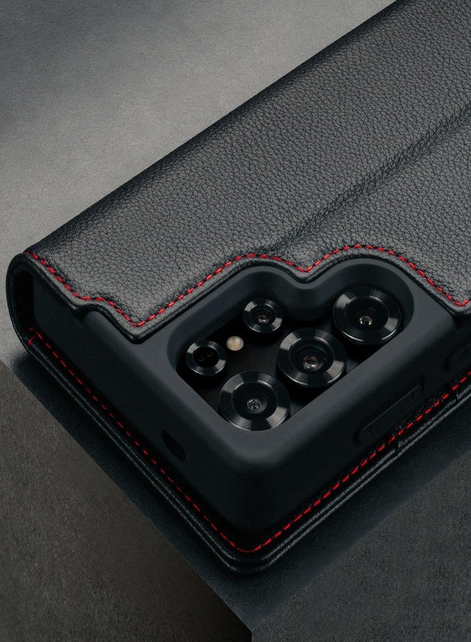 TORRO Leather Case Compatible with Samsung Galaxy S25 Ultra 5G 2025 - Premium Leather Wallet Case with Kickstand Card Slots (Black with Red Details) - Image 5