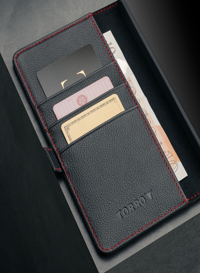 TORRO Leather Case Compatible with Samsung Galaxy S25 Ultra 5G 2025 - Premium Leather Wallet Case with Kickstand Card Slots (Black with Red Details) - Image 4