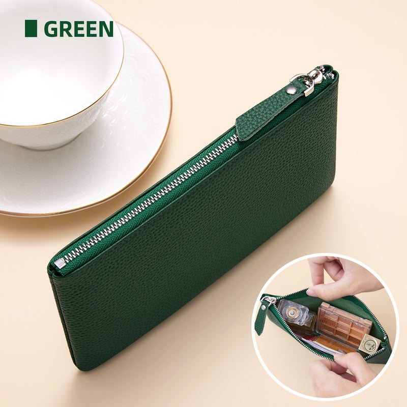 banyanu Leather Cosmetic Bag, Simple And Convenient Handbag, Small And Exquisite Storage Bag (Green) - Image 1
