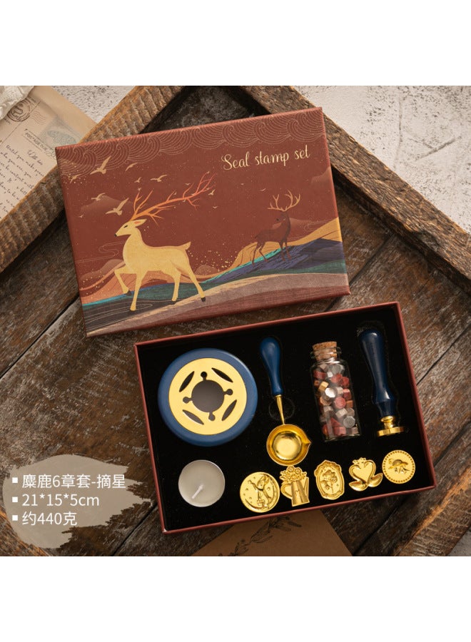 Autonomy Fire Paint Seal Set Vintage Elk Gift Box Fire Paint Oven Seal Small Round Wax Set Wooden Handle Fire Paint Set - Image 1