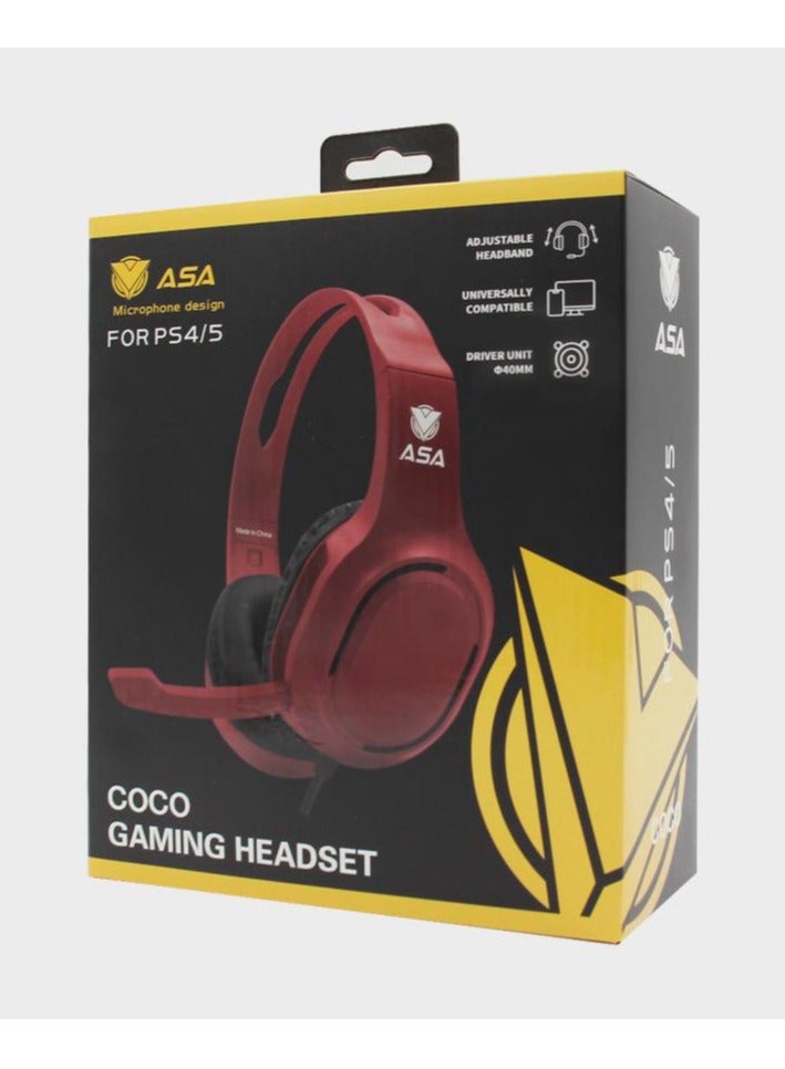 أيه أس أيه سماعة رأس ASA Coco للألعاب لجهاز PS4/PS5، عصابة رأس قابلة للتعديل احمر - Image 1