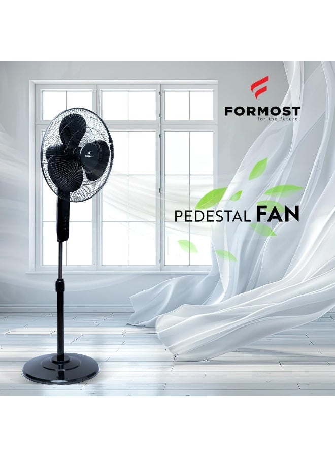 فورموست Formost 16 Inch Pedestal Stand Fan with 100% Copper Motor | Adjustable Height, Ultra Quiet Operation, 3 Speed Levels and 2 Years Warranty | Pack of 1 - Image 3