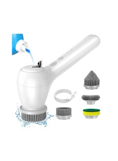 Electric Spin Scrubber, SYOSI Electric Cleaning Brush with Auto Detergent Dispenser and 4 Replaceable Brush Heads, 2 Adjustable Speeds Handheld Scrubber for House Cleaning,Wall,Tile,Tub etc