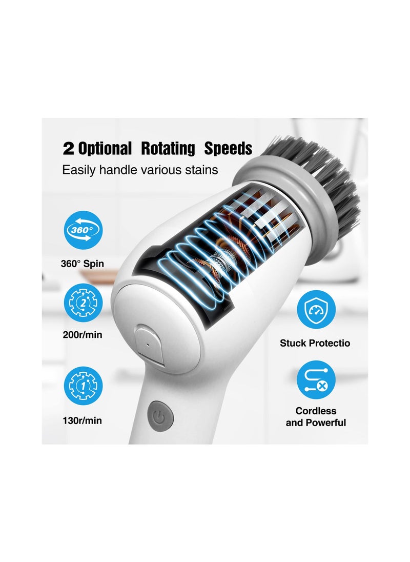 SYOSI - Electric Spin Scrubber, SYOSI Electric Cleaning Brush with Auto Detergent Dispenser and 4 Replaceable Brush Heads, 2 Adjustable Speeds Handheld Scrubber for House Cleaning,Wall,Tile,Tub etc - Image 1