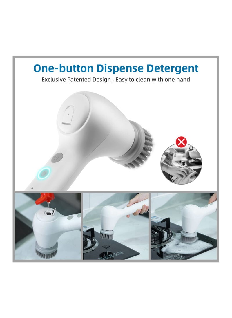 SYOSI - Electric Spin Scrubber, SYOSI Electric Cleaning Brush with Auto Detergent Dispenser and 4 Replaceable Brush Heads, 2 Adjustable Speeds Handheld Scrubber for House Cleaning,Wall,Tile,Tub etc - Image 1