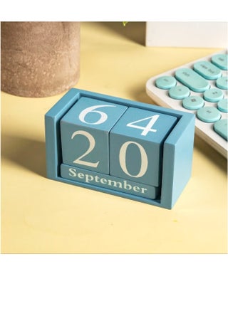 1 pcs blue Wooden Block Calendar Perpetual Calendar, Desk Date Display Office Decor for Desk Stand Up Calendar, Wooden Cubes Calendars for Home School Office Desk Decoration（Blue） - view 3