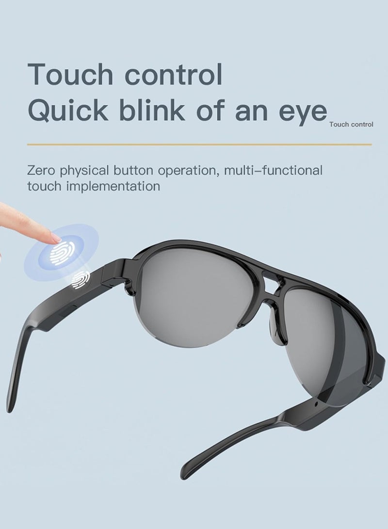 Wtech Translator Glasses, Bluetooth Audio Sunglasses Supports, Touch Control Open Ear Smart Glasses to Listen Music and Calls for Android - Black - Image 2