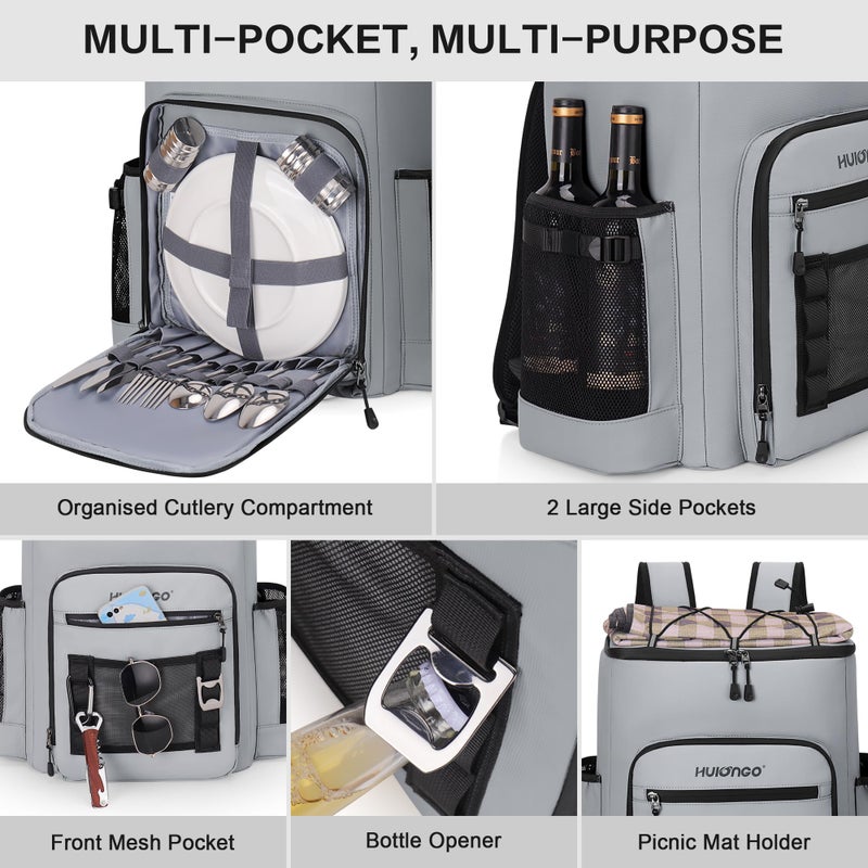 Hulongo Large 52cans Waterproof Insulated Cooler Backpack for Men & Women, Leak Proof Backpack Cooler, Soft, 8Gal (Grey) - Image 5