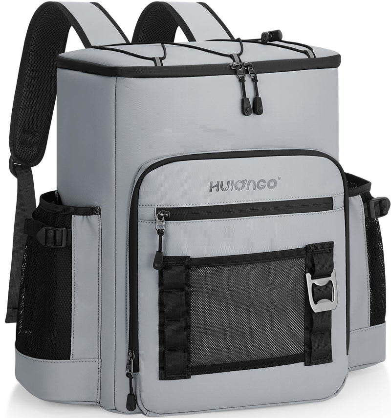 Hulongo Large 52cans Waterproof Insulated Cooler Backpack for Men & Women, Leak Proof Backpack Cooler, Soft, 8Gal (Grey) - Image 1
