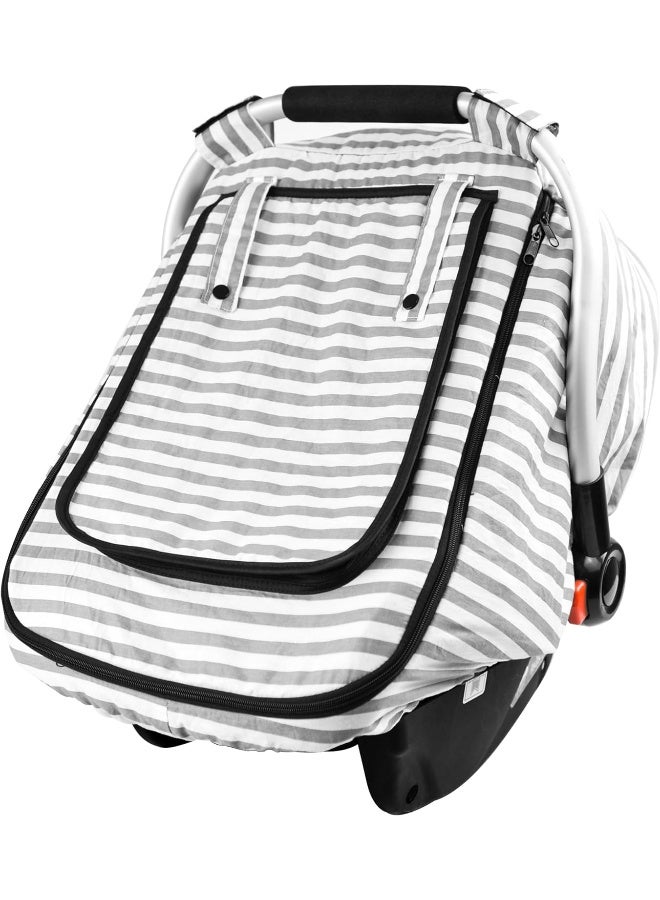 Vaxaape Car Seat Covers for Babies, Baby Car Seat Cover for Boys Girls, Windproof Infant Carseat Cover, Kick-Proof Car Seat Canopy with Breathable Mesh Peep Window, Stripe Print, Summer Lightweight - Image 4
