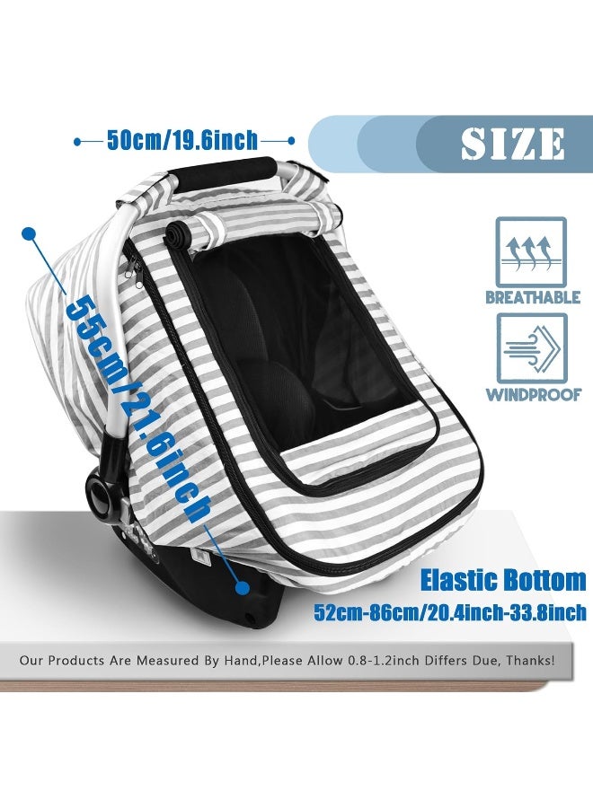 Vaxaape Car Seat Covers for Babies, Baby Car Seat Cover for Boys Girls, Windproof Infant Carseat Cover, Kick-Proof Car Seat Canopy with Breathable Mesh Peep Window, Stripe Print, Summer Lightweight - Image 2