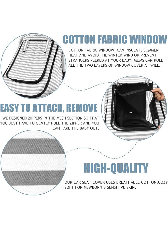 Vaxaape Car Seat Covers for Babies, Baby Car Seat Cover for Boys Girls, Windproof Infant Carseat Cover, Kick-Proof Car Seat Canopy with Breathable Mesh Peep Window, Stripe Print, Summer Lightweight - Image 3
