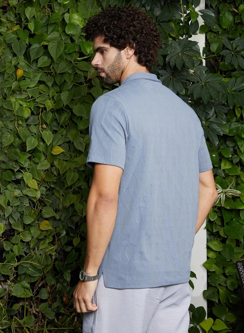 CAHOOT  Men's Powder Blue Veined-Tactile Polo T-Shirt for Men | Best Price UAE