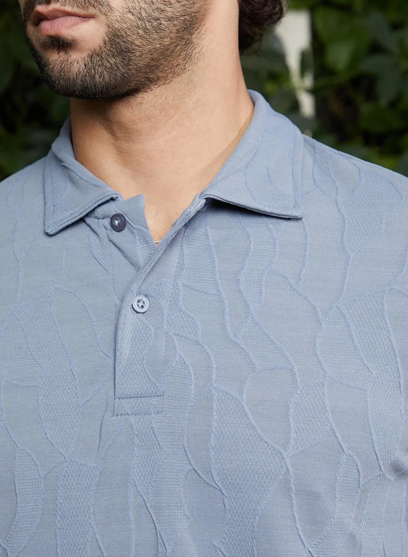 CAHOOT  Men's Powder Blue Veined-Tactile Polo T-Shirt for Men | Best Price UAE