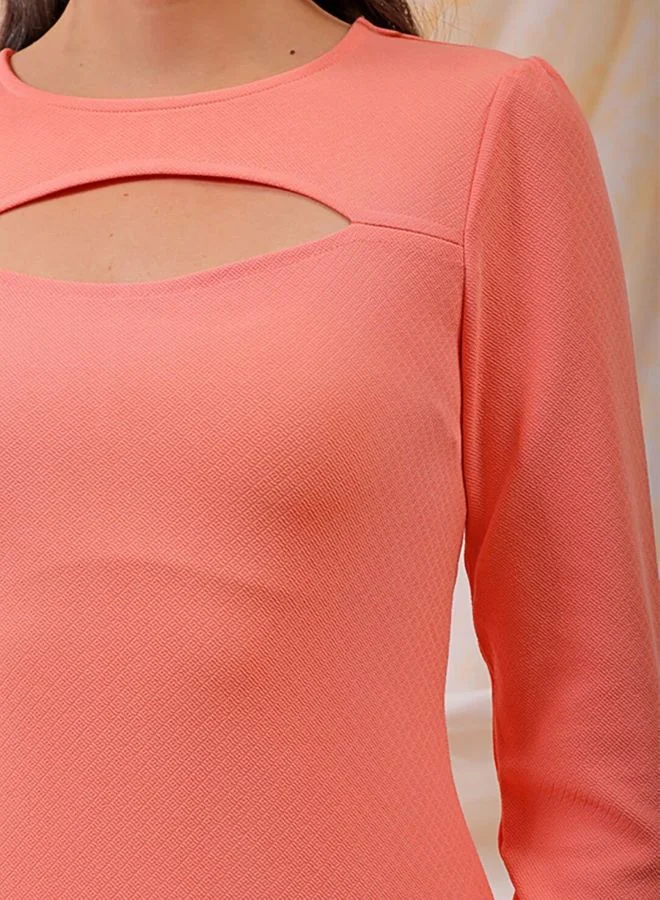 Freehand  Women Regular Fit Solid Round Neck Long Sleeve Cut Out Dress for Women | Best Price UAE