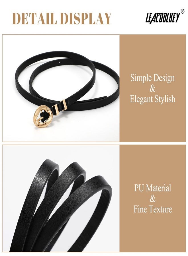 LEACOOLKEY Women Skinny Belts 0.39 Inch Wide 2 Pack Thin Leather Belts for Dresses Jeans Cardigans - Image 5