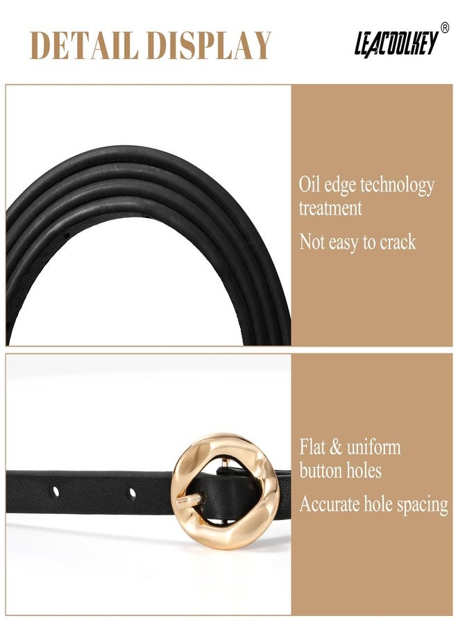 LEACOOLKEY Women Skinny Belts 0.39 Inch Wide 2 Pack Thin Leather Belts for Dresses Jeans Cardigans - Image 4
