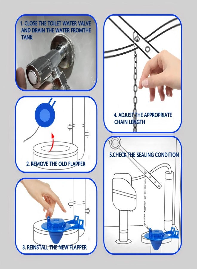 BADAO Toilet Flapper Replacement Kit,2 Inch Toilet Tank Flapper with 2 Stainless Chains,Water Conserve,High Performance Universal Toilet Flusher Replacement Kit,Long Lasting Rubber,Easy to Install - Image 4