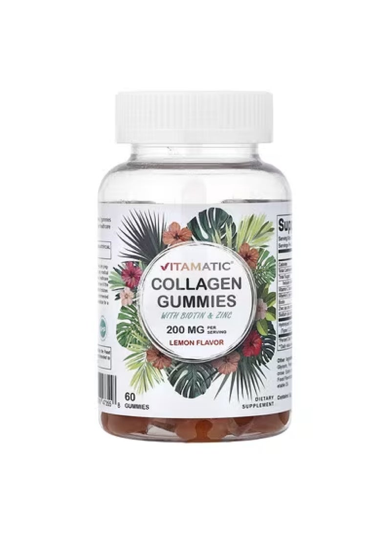 Vitamatic Collagen Gummies With Biotin & Zinc Lemon 60 Gummies