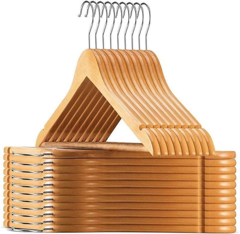 MOONCEE 20 PCs Wooden Hangers - Non Slip Wood Clothes Hanger for Suits, Pants Hanger, Skit Hangers 360° Swivel Hook Heavy Duty Clothing Hanger Set - Coat Hangers for Closet (Natural-20 Pack) - Image 2