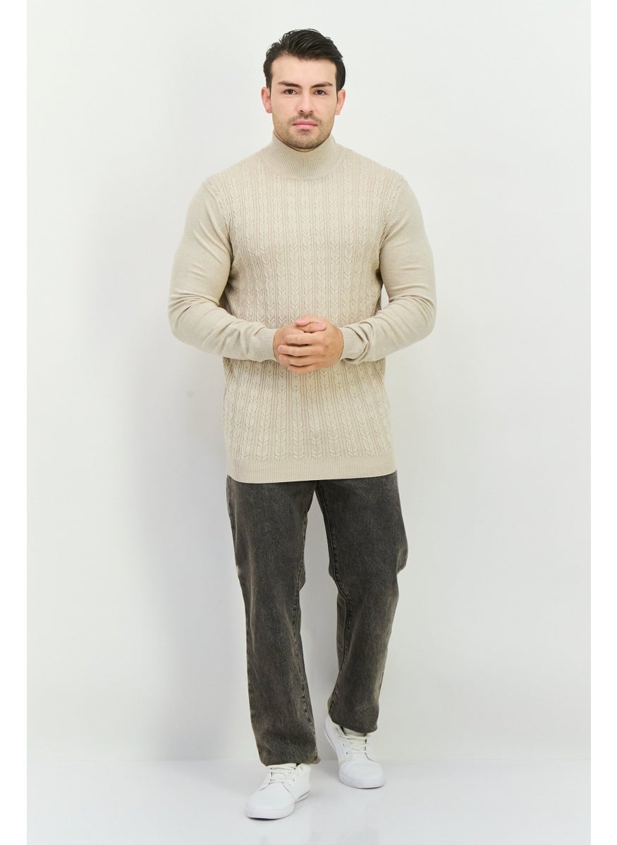 Sorbino - Men Mock Neck Knitted Sweater, Beige - Image 1