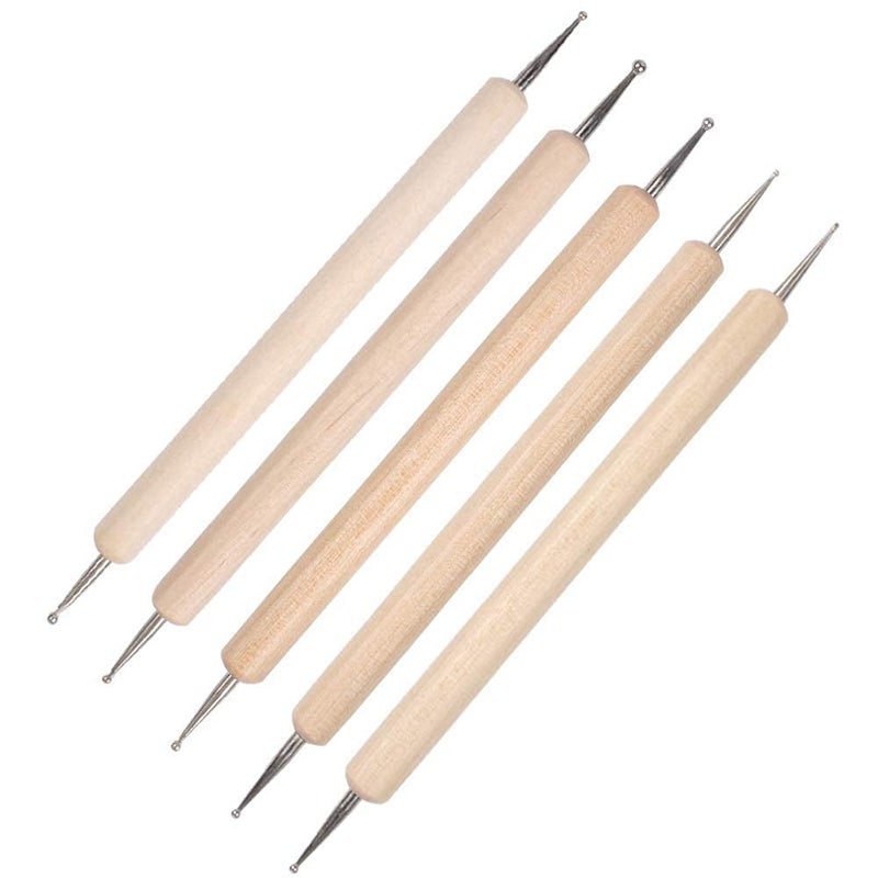 Kraftmasters 5 Piece Wooden Embossing Dotting Tool Set for Nail Design Painting Nail Dotting Tools - Image 1