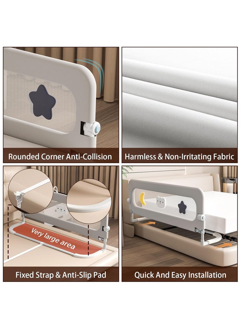 AUTOYSUR حاجز سرير للأطفال الصغار، حاجز حماية سرير الأطفال، حاجز سرير أمان قابل لتعديل الارتفاع للأطفال، قابل للطي بلمسة واحدة، قاعدة على شكل حرف U، تعديل متعدد السرعات - Image 4