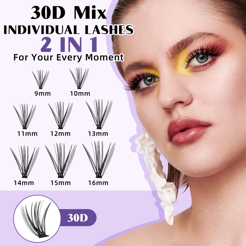 B&qaugen Lash Extension Kit for Beginners 280pcs Eyelash Extension Kit 30D 9-16 Mixed Lash Clusters Kit D Curl Lash Kit with Lash Bond and Seal Individual Lashes Kit DIY (KIT,30D-D-9-16MIX) - Image 3